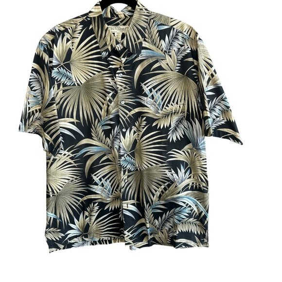 Tori Richard Vintage Hawaiian Black Palm Leaf Print Cotton Lawn Aloha Shirt - Picture 2 of 8